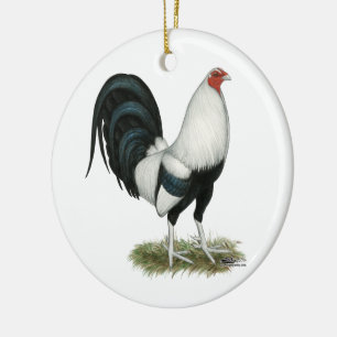 Silver Duckwing Gamecock Ceramic Tree Decoration
