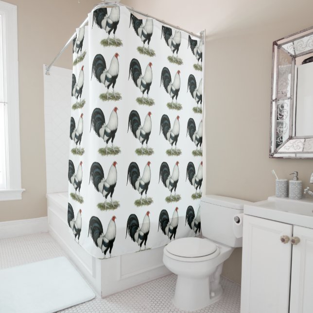 Silver Duckwing Gamecock Shower Curtain (In Situ)