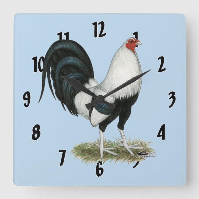 Silver Duckwing Gamecock Square Wall Clock (Front)