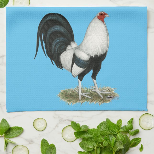 Silver Duckwing Gamecock Tea Towel (Folded)