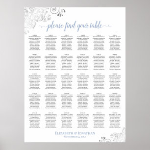 Silver & Dusty Blue 30 Table Wedding Seating Chart