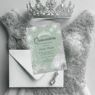 Silver Dusty Green Winter Snowflake Quinceanera