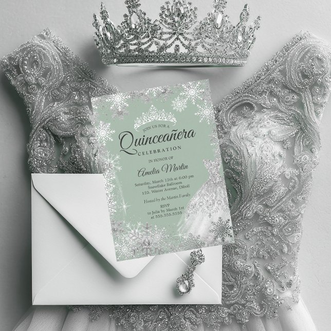 Silver Dusty Green Winter Snowflake Quinceanera (Creator Uploaded)
