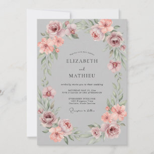 Silver Dusty Pink Painted Wedding Invitation