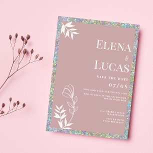 Silver dusty rose white sketch floral wedding invitation