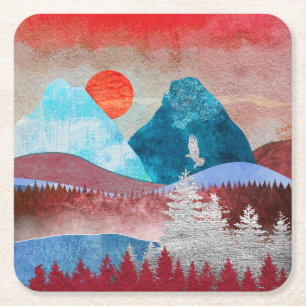 Silver Eagle Landscape Square Paper Coaster