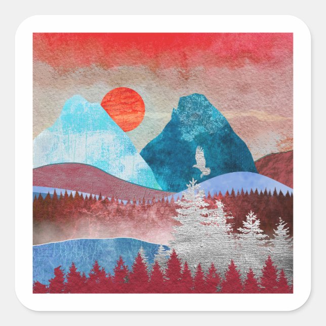 Silver Eagle Landscape Square Sticker (Front)