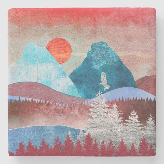 Silver Eagle Landscape Stone Coaster (Front)