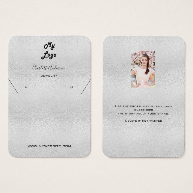 Silver earrings jewellery photo display card (Front & Back)