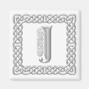 Silver Effect Celtic Knot Monogram Letter J Magnet