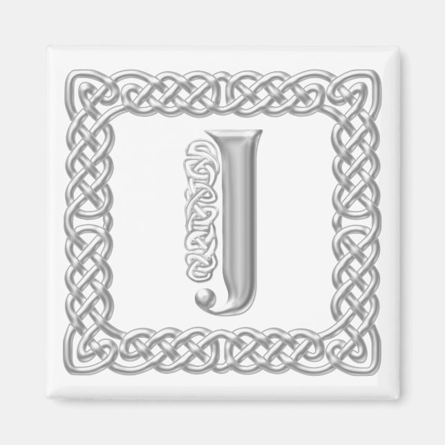 Silver Effect Celtic Knot Monogram Letter J Magnet (Front)