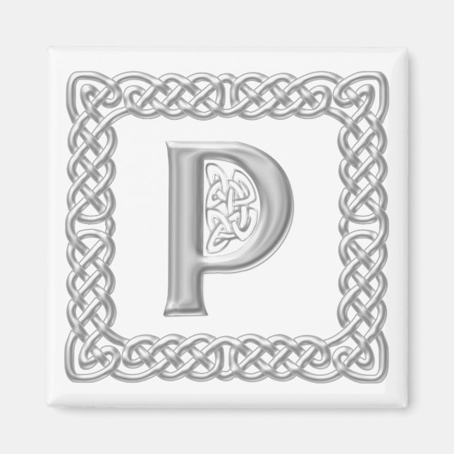 Silver Effect Celtic Knot Monogram Letter P Magnet (Front)