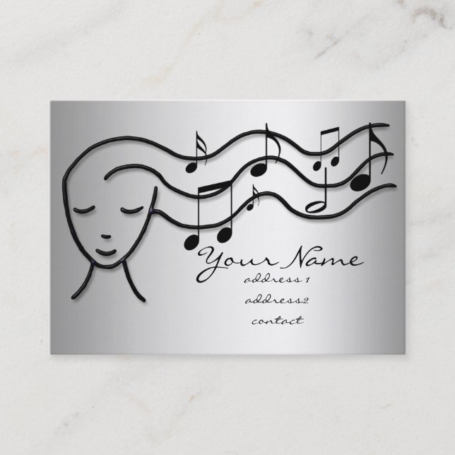 silver effect music girl business card (Front)