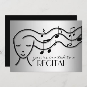 silver effect music recital invitation