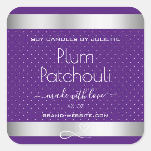Silver Effect Purple Plum Soy Candles Packaging Square Sticker