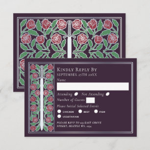 Silver Eggplant Medieval Floral Sword Wedding RSVP Card