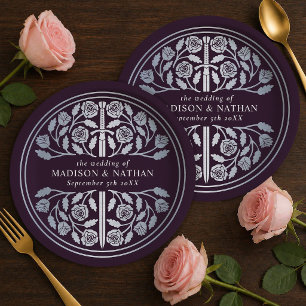 Silver Eggplant Royal Mediaeval Sword Wedding Paper Plate