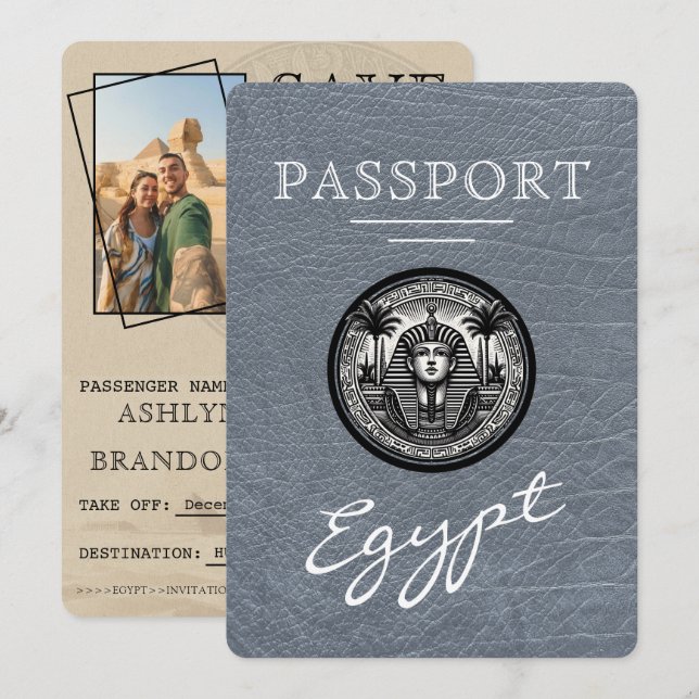 Silver Egypt Passport Wedding Save the Date (Front/Back)