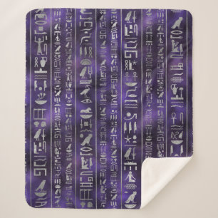 Silver Egyptian hieroglyphics pattern Sherpa Blanket