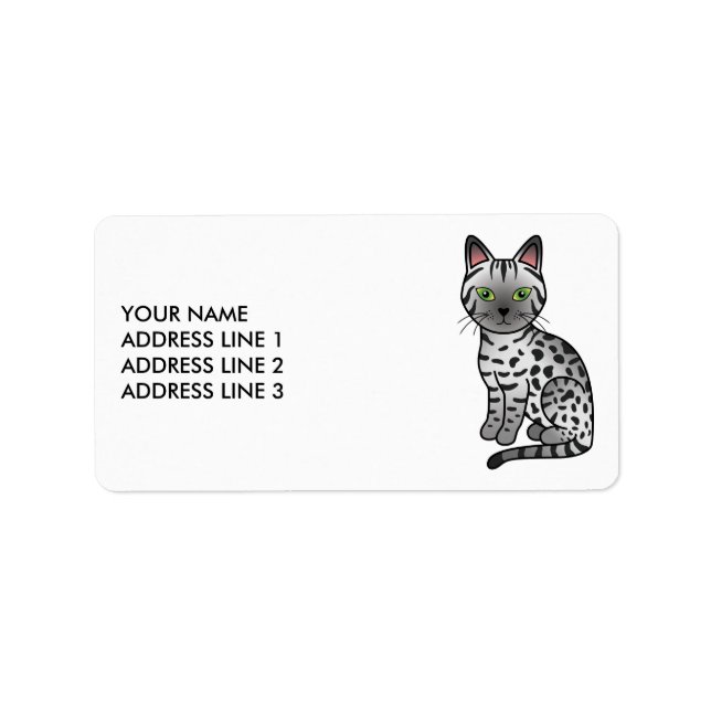 Silver Egyptian Mau Cute Cat & Custom Text Label (Front)