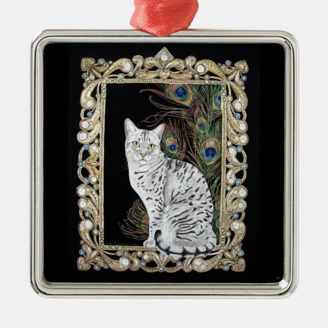 Silver Egyptian Mau Metal Tree Decoration (Front)