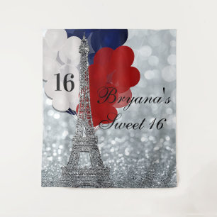 Silver Eiffel Tower Balloons Party Backdrop Tapestry