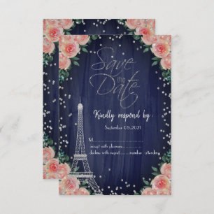 Silver Eiffel Tower Diamonds Floral RSVP Invitation