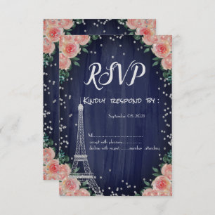 Silver Eiffel Tower Diamonds Flowers RSVP Invitation