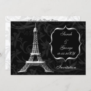silver eiffel tower Paris wedding invitation