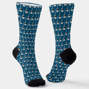 Silver Electric Guitar Pattern on Blue Socks