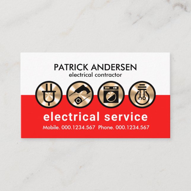 Silver Electrical Icons Electrician Business Card (Front)