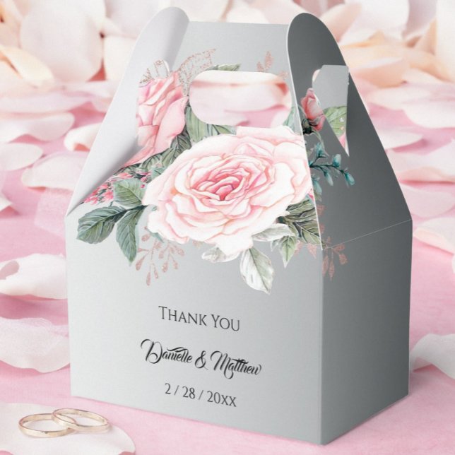 Silver Elegance and Pink Roses Wedding  Favour Box (Creator Uploaded)