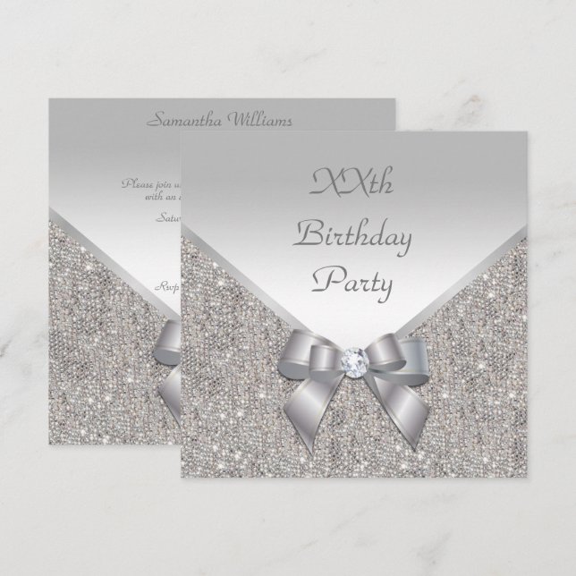 Silver Elegance Birthday Invitation (Front/Back)