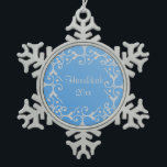 Silver Elegance Blue Hanukkah Snowflake Pewter Christmas Ornament<br><div class="desc">Lovely scroll design in silver over a blue gradient background.  Customise the year.</div>