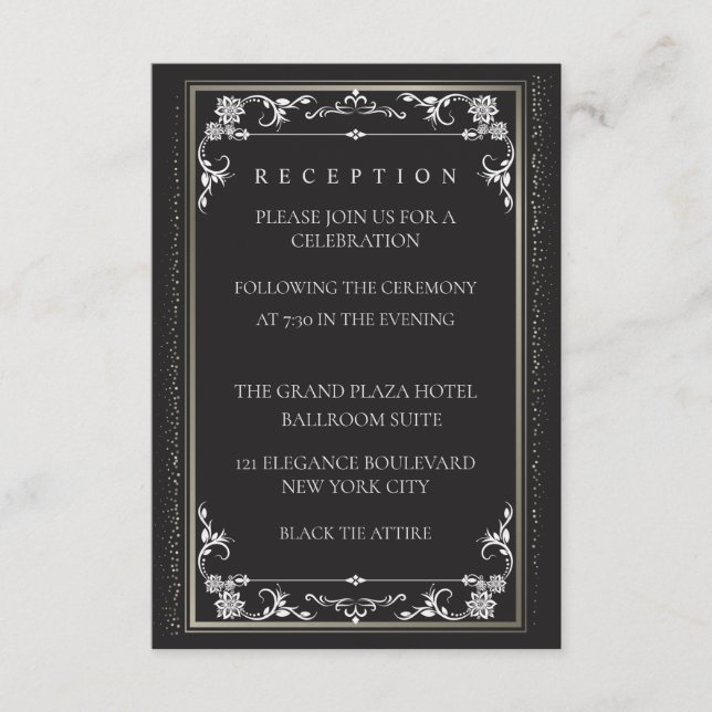 Silver Elegance Collection Wedding Reception Card (Front)