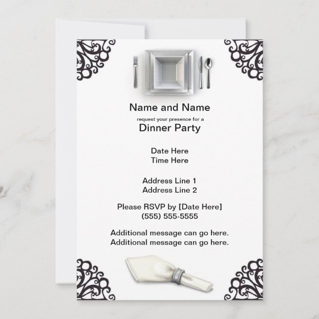 Silver Elegance Custom Dinner Party Invites (Front)