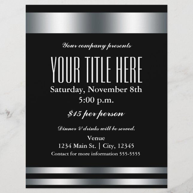 Silver Elegance Glamour Event Flyer Poster (Front)