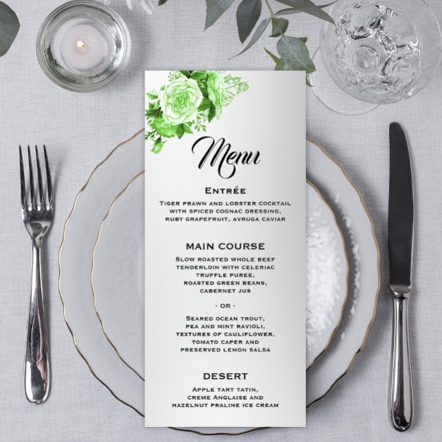Silver Elegance Green Roses Wedding  Menu (Creator Uploaded)