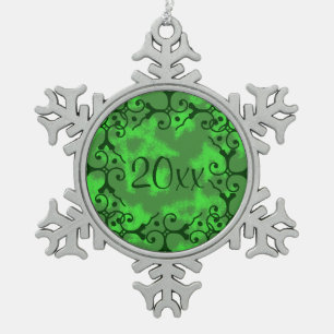 Silver Elegance Green Stars Snowflake Ornament