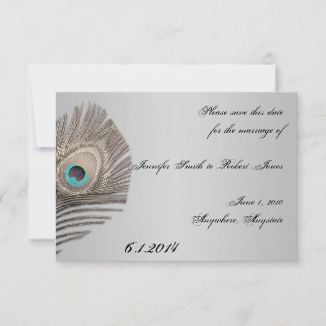Silver Elegance Peacock Save the Date (Front)