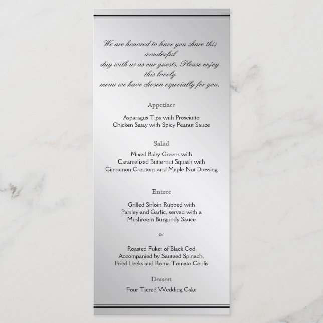 Silver Elegance Wedding Menu (Front)
