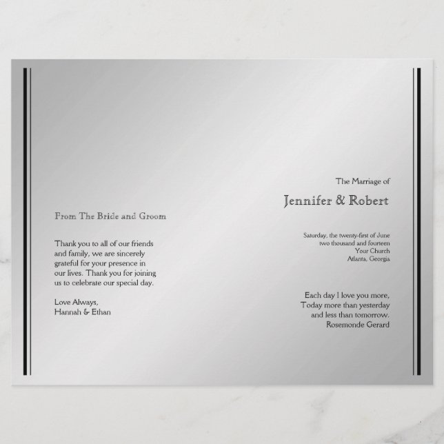 Silver Elegance Wedding Program (Front)