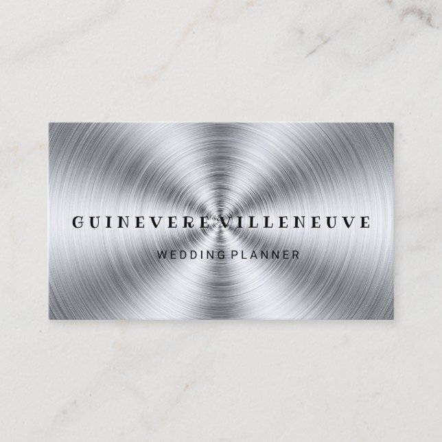 Silver elegant business card for wedding planning (Front)