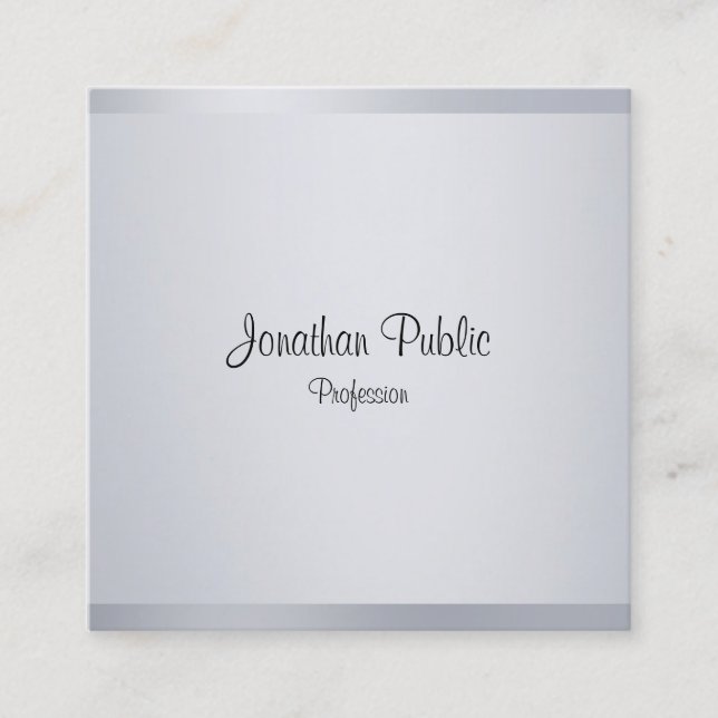 Silver Elegant Calligraphy Script Template Modern Square Business Card (Front)