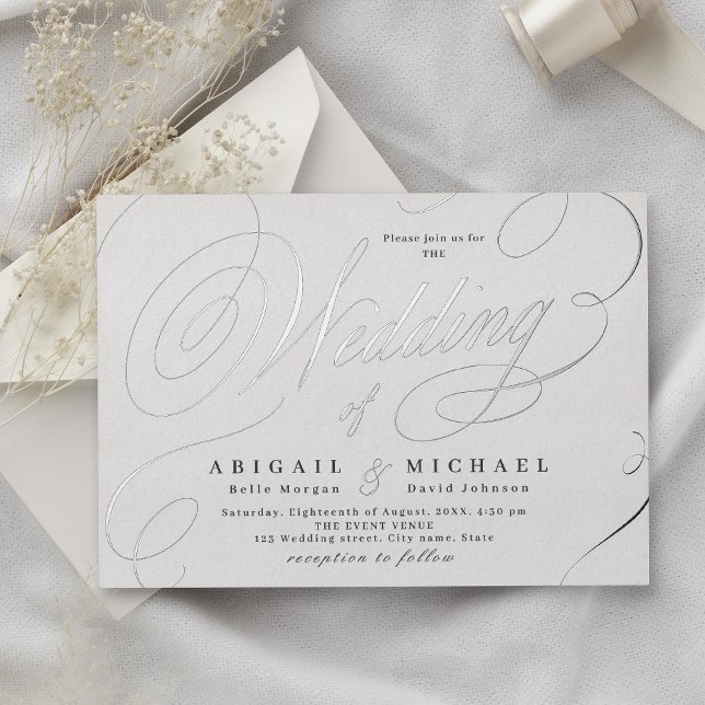 Silver elegant classic calligraphy vintage wedding (Silver elegant classic calligraphy vintage wedding foil invitation)
