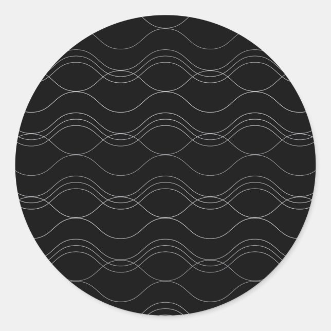 Silver, elegant, cool, modern, simple wavy pattern classic round sticker (Front)