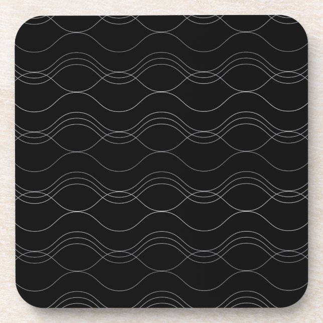 Silver, elegant, cool, modern, simple wavy pattern coaster (Front)
