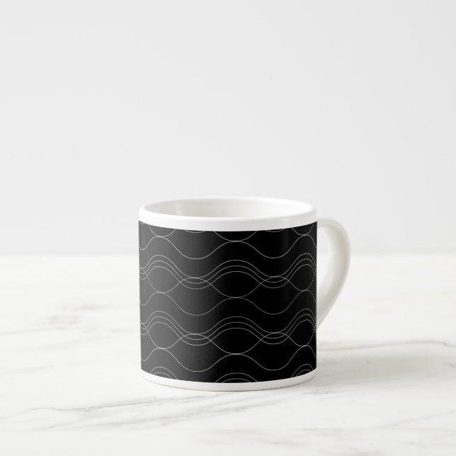Silver, elegant, cool, modern, simple wavy pattern espresso cup (Front Right)