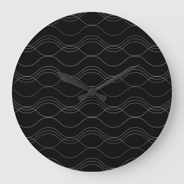 Silver, elegant, cool, modern, simple wavy pattern large clock (Front)