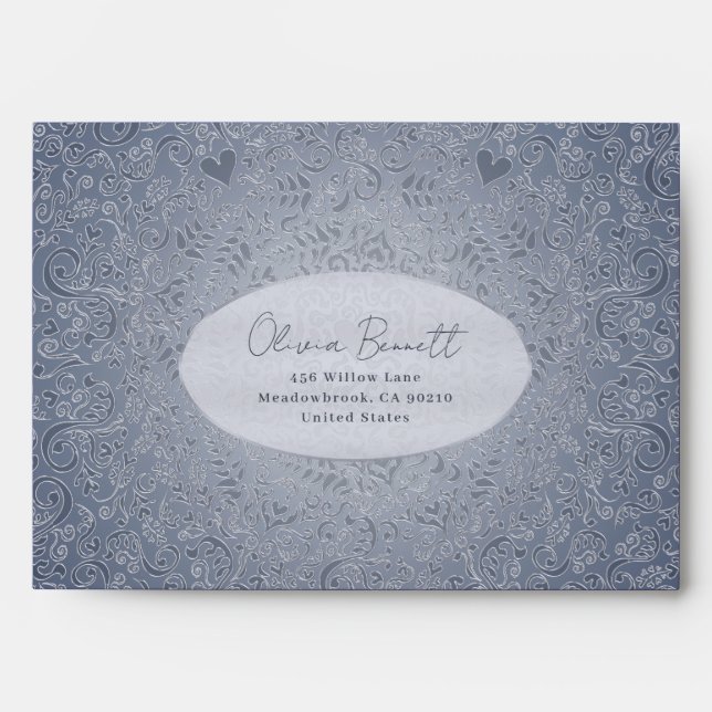 Silver Elegant Damask Pattern Envelope (Front)